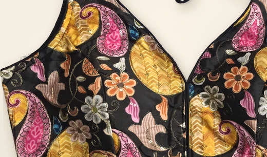 Kalamkari print close-up, BLS-001 Black